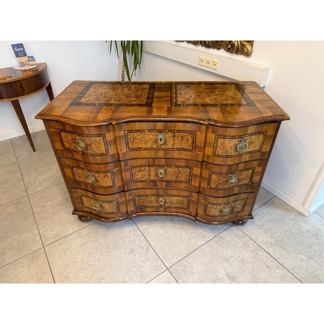 Wood Baroque Chest of Drawers in Fruitwood Marquetry and Walnut For Sale - Image 7 of 18
