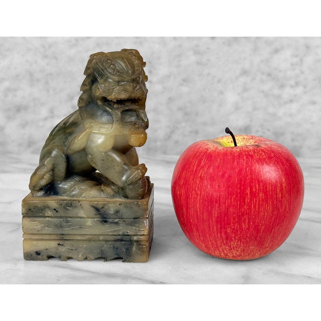 Chinese Antique Traditional Chinese Soapstone Foo Dog Bookend Sculptures - A Pair For Sale - Image 3 of 10