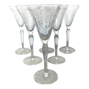 Mid-Century Blown Glass Etched Stemware- Set of 6