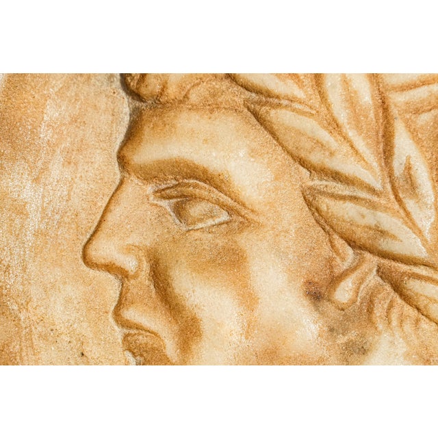 Marble Roman Emperor Neoclassical Antique Grand Tour Italian Plaque Medallion Sculpture For Sale - Image 4 of 12