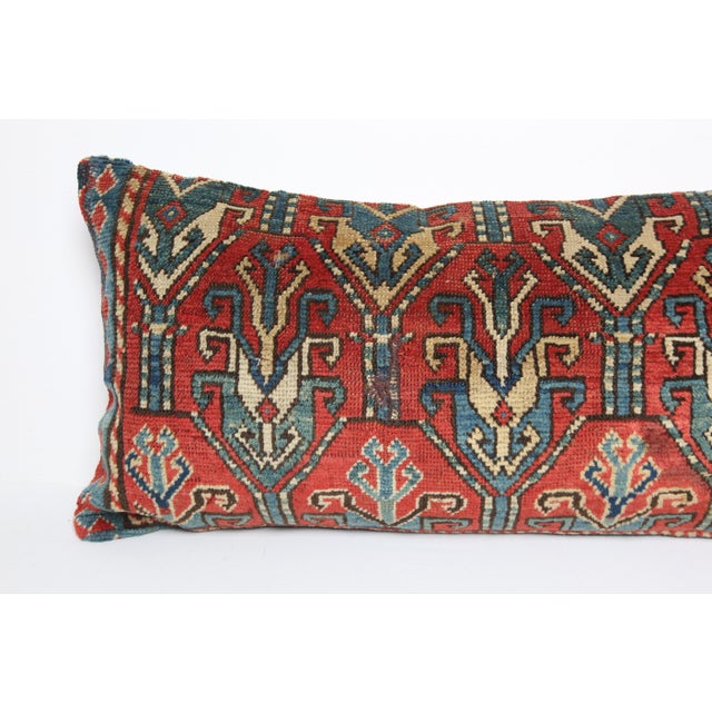 Handwoven Antique Caucasian Lumbar Pillow Cover – Tribal Design -16'' X 35'' For Sale - Image 9 of 9