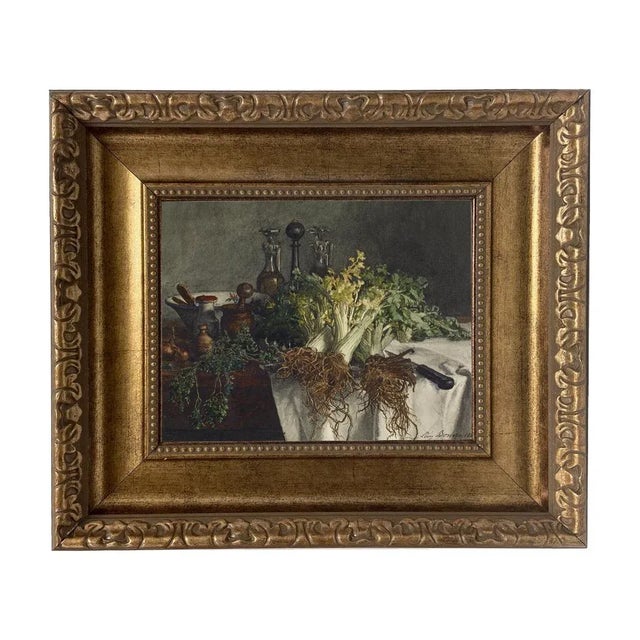 "Still Life on Kitchen Table" After Leon Bonvin, Contemporary Reproduction Print on Canvas, Gold Frame, 8 x 10 For Sale - Image 4 of 4