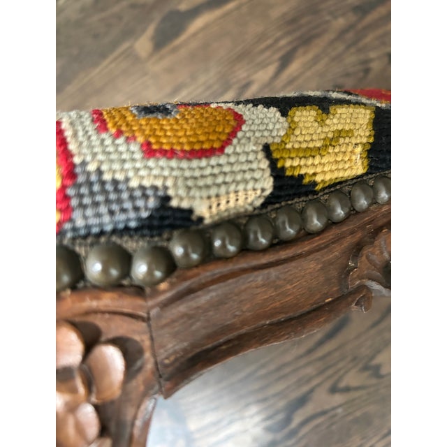 Mid 20th Century Vintage Louis XV Style Needlepoint Footstool For Sale - Image 5 of 6