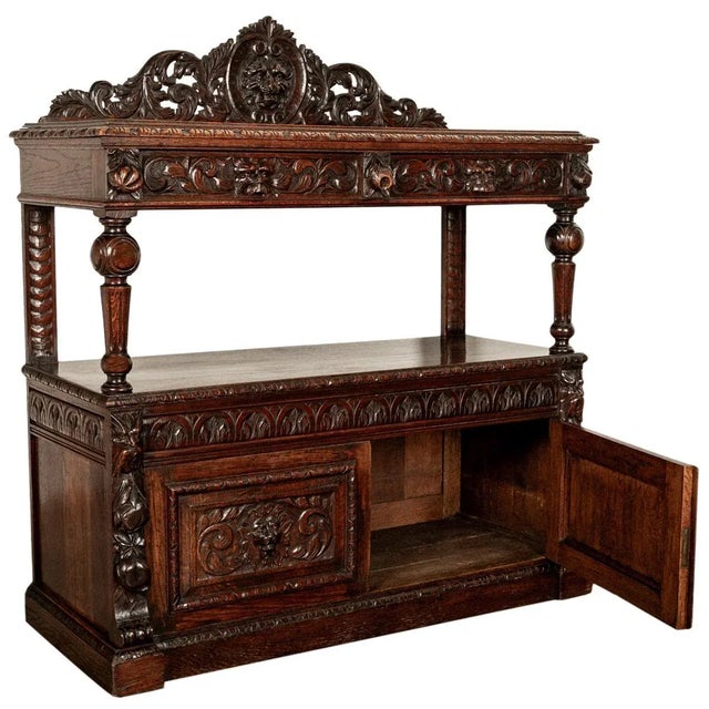 Traditional Antique Scottish Carved Oak Renaissance Revival Wine Server Buffet Sideboard For Sale - Image 3 of 12