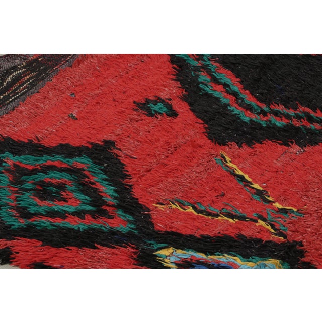 Textile Vintage Mid-Century Moroccan Geometric Diamond Red Green and Black Wool Shag Rug For Sale - Image 7 of 10