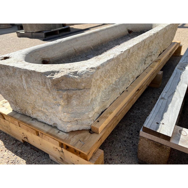 19th Century French Limestone Trough Basin With Iron Horse Tie Rings, Burgundy For Sale - Image 4 of 12
