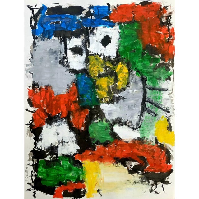 Contemporary 19.6" by 25.5" Abstract Figurative Original Oil Painting Inspired by Karel Appel, Unframed For Sale - Image 3 of 10