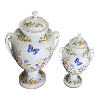 Vintage MCM Aynsley Cottage Garden Fine China Urns With Lids-Set of 2 For Sale