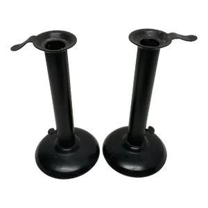 Pair of Vintage Black Metal Hog Scraper Candle Holders