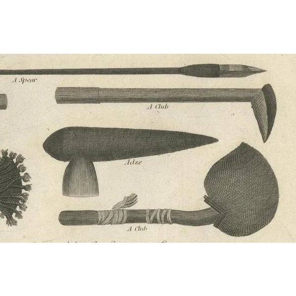 Engraving of New Caledonian Implements and Attire, 1800s, Paper For Sale - Image 4 of 8