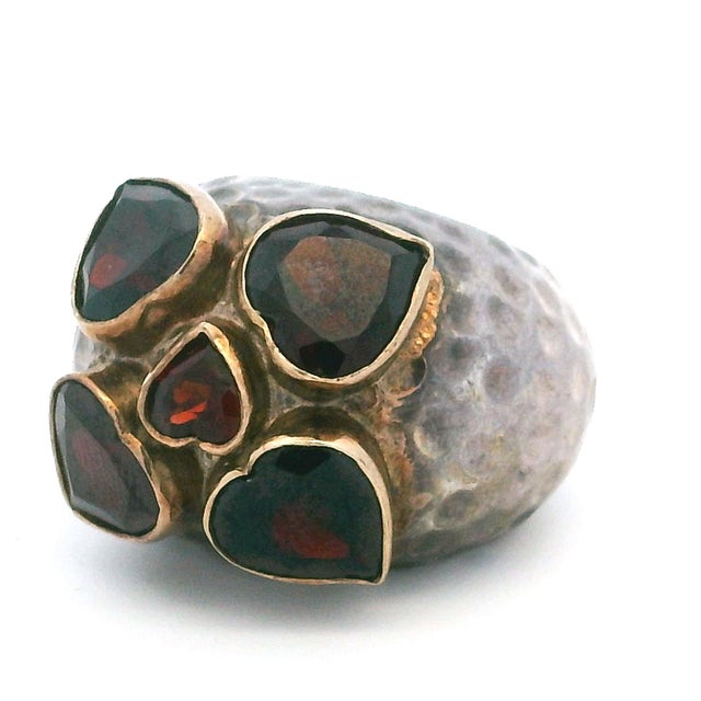 1970s Italian Silver & 18k Gold Garnet Ring, Sculptural Design, Size 6.5 For Sale - Image 11 of 11