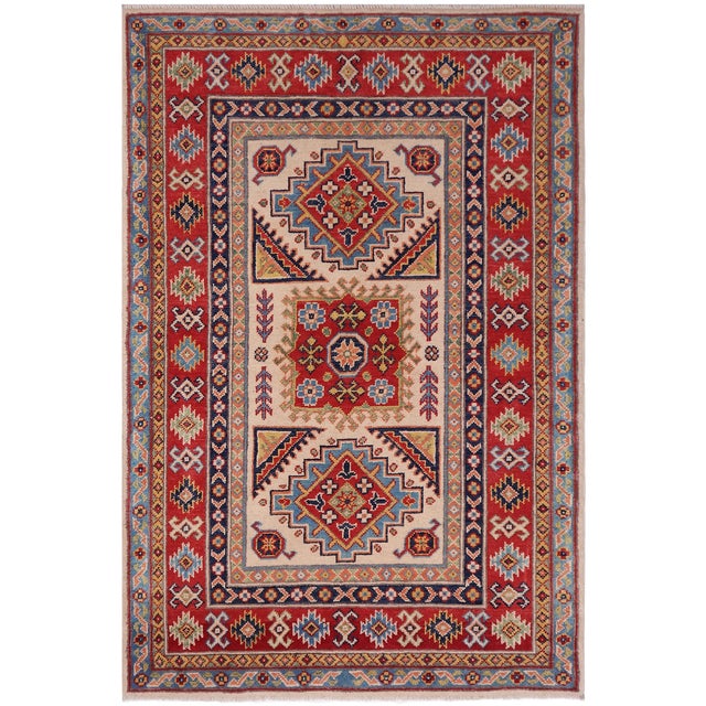 Southwestern Kazak Beige/Red Wool Rug - 3'5''x5'1'' For Sale - Image 9 of 10
