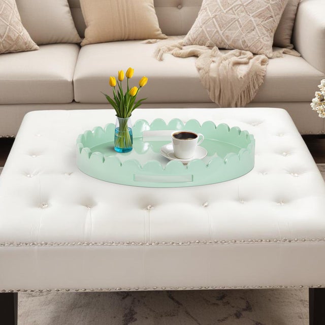 Round Scalloped Riviera Tray - Sage Green For Sale - Image 9 of 9