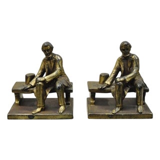 Antique w.v. Egbert Co Seated Abraham Abe Lincoln Metal Bronze Bookends For Sale