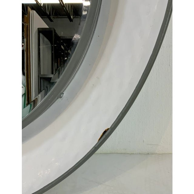 Stylish Modern White Enamel Distressed Wall Mirror, gray accents, showroom floor sample