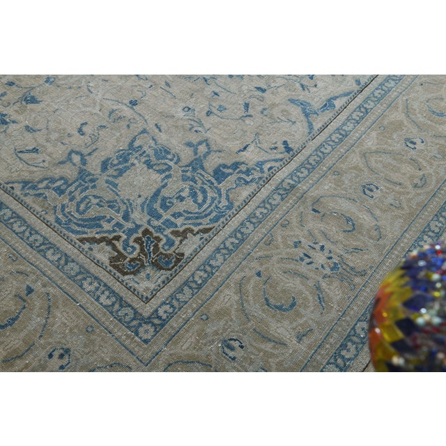 1970s Vintage Persian Handknotted Wool Blue Oversize Area Rug For Sale - Image 10 of 11