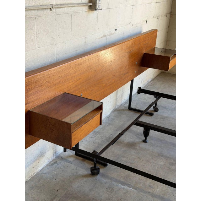Teak Queen Size Bed Frame Headboard Floating Nightstands Denmark Mid-Century Modern 1970s For Sale - Image 4 of 10
