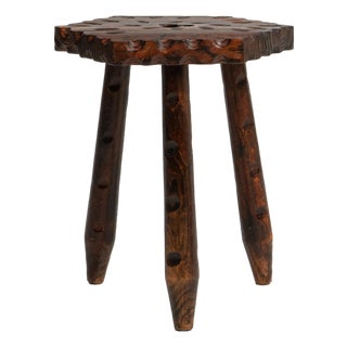 19th Century French Three-Legged Carved Wooden Stool For Sale