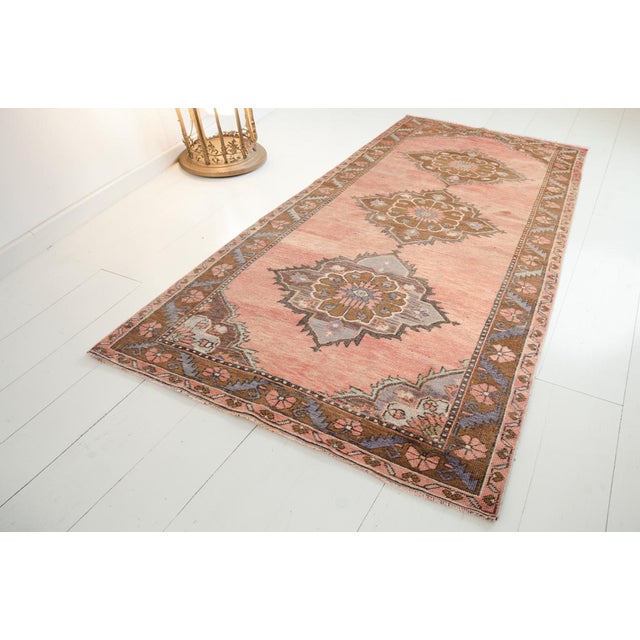 Authentic Hand-Knotted Runner, Faded Pink Vintage Rug, For Sale - Image 4 of 10