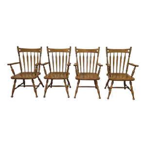 Set of 4 Ethan Allen Vintage Maple High Back Windsor Dining Armchairs