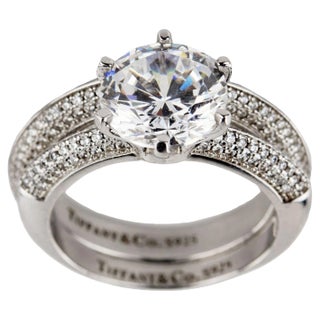 Double Silver Ring with Brilliant Cut Zircons For Sale