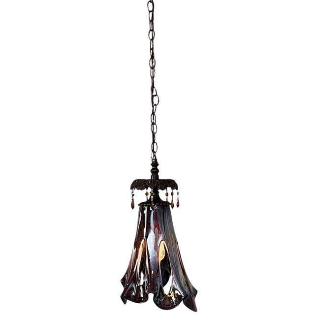 Art Glass Reddish Brown Fazzoletto Stretched Loop Shade Pendant Light For Sale - Image 13 of 18