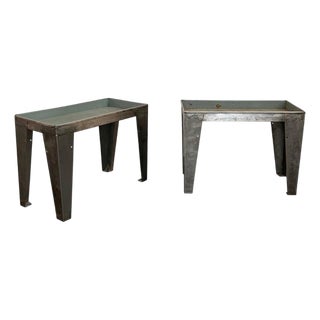 1940s Industrial Brushed Steel Factory Tray Tables For Sale