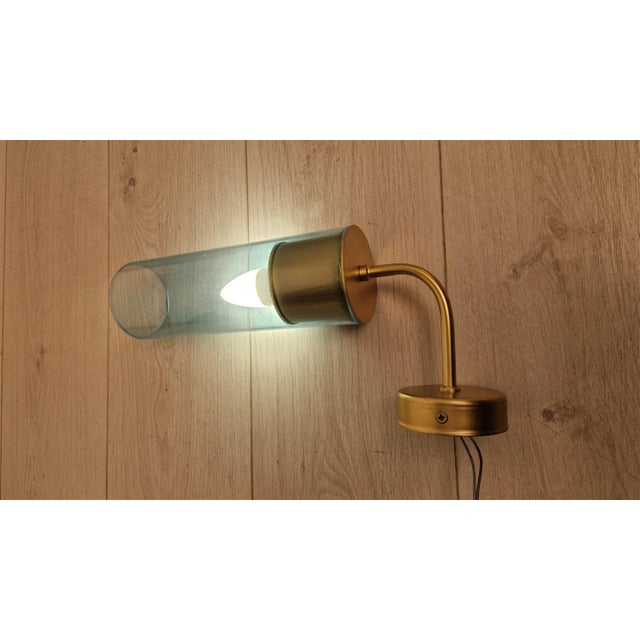 Wall Lamps in Brass with Blue Glass Tube, 1990s, Set of 2 For Sale - Image 12 of 15