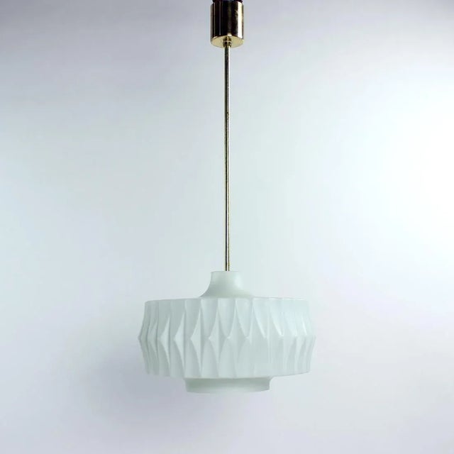 Mid-Century Ceiling Pendant in White Glass and Brass, Czechoslovakia, 1960s For Sale - Image 6 of 7