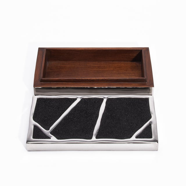 Metal Modern Box in Black Shagreen With Polished Stainless Steel by R&y Augousti For Sale - Image 7 of 8