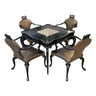 Baker Furniture Louis XV Convertible Lacquer Game Table & 4 Chairs For Sale