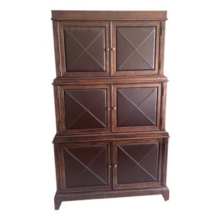 Rare Bernhardt Leather and Mahogany Entertainment Cabinet With Drawers, Attributed For Sale