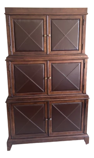 Rare Bernhardt Leather and Mahogany Entertainment Cabinet With Drawers, Attributed