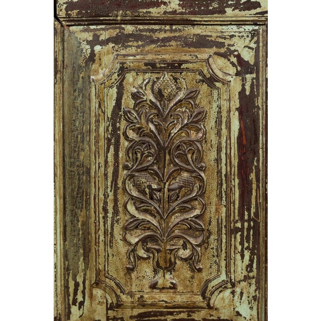 Indian Rustic Painted Wood Cabinet with Carved Foliage & Distressed Patina For Sale - Image 10 of 12