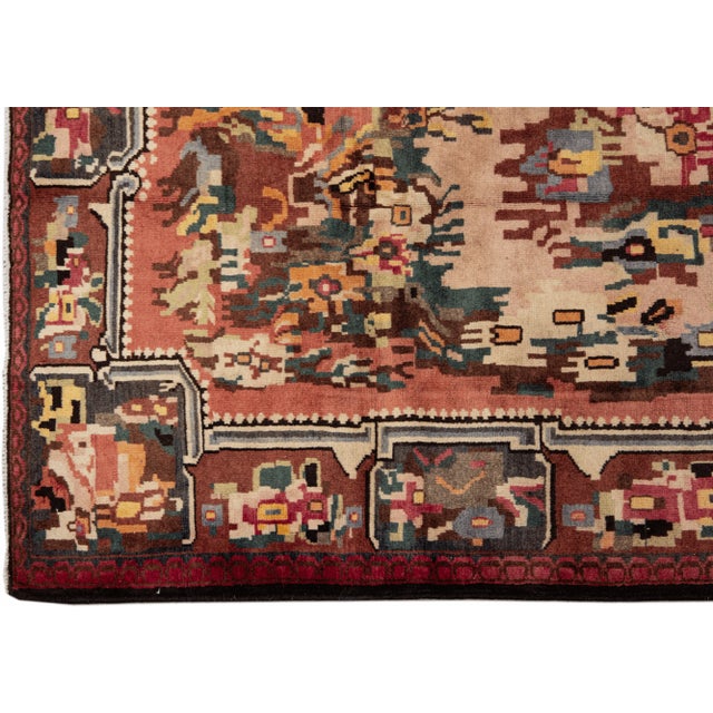 Vintage Handmade Lilihan Rose Floral Wool Rug 4'6" X 7'5" For Sale - Image 4 of 11