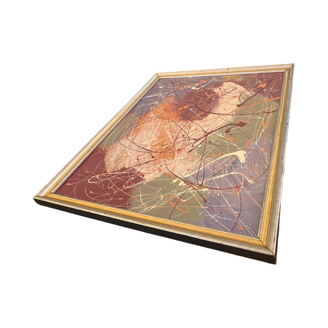 A striking vintage abstract acrylic painting signed “Judy Coffman,” executed in a dynamic drip and splatter technique...