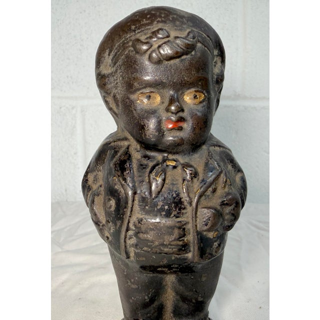 Figurative Rare Antique 19th Century 1880's Painted Cast Iron Middy Boy Coin Still Bank For Sale - Image 3 of 11