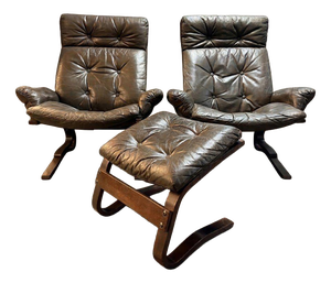 Norwegian Leather Lounge Chair Set from Rykken & Co, 1970s