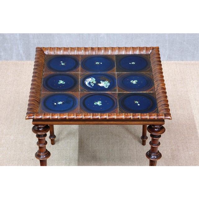 Blue Sculptural Side Table with Hand-Decorated Tile Top from Frederik Stærmose, Denmark, 1930s For Sale - Image 8 of 17
