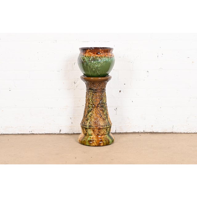 Roseville Pottery Glazed Ceramic Jardiniere With Pedestal Stand, Circa 1940s For Sale - Image 12 of 12