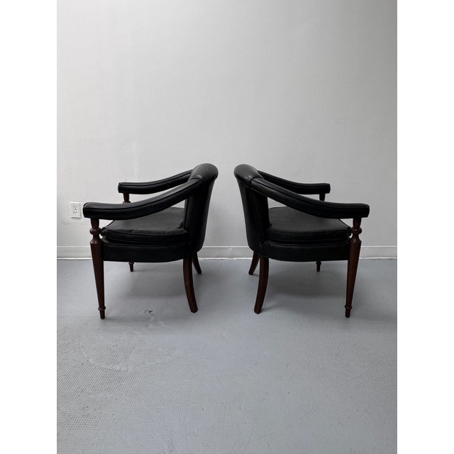 Wood Vintage Tufted Leather Barrel-Back Tub Armchairs, Pair, C. 1970s For Sale - Image 7 of 18