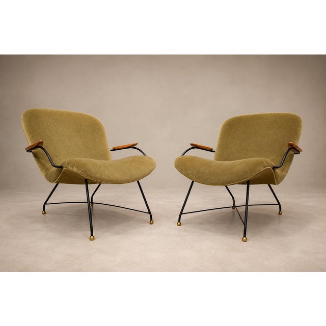 Brazilian Modern Pair of Armchairs in Rosewood, Metal & Velvet by Carlo Hauner, 1950s For Sale - Image 12 of 18