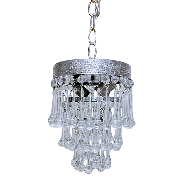 Vintage Crystal Upside Down Waterfall Chandelier With Ornate Silver-Tone Rim For Sale