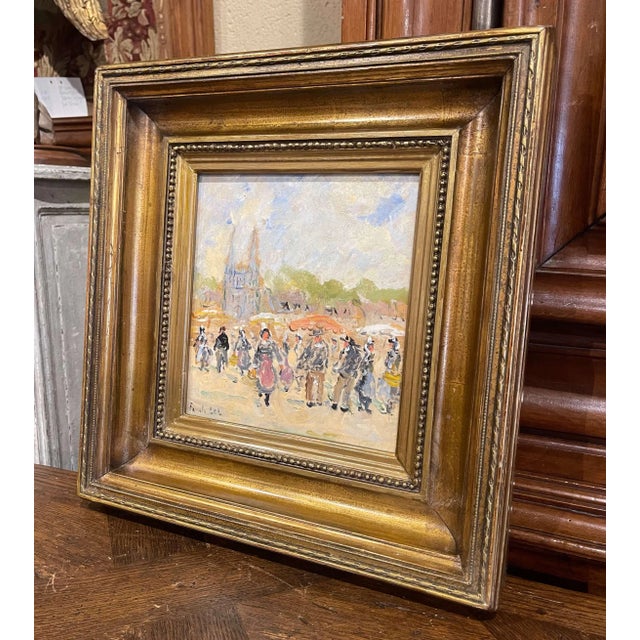 Decorate a wall or a shelf with this colorful painting. Set in a carved gilt wood frame and titled "Marche Breton a...