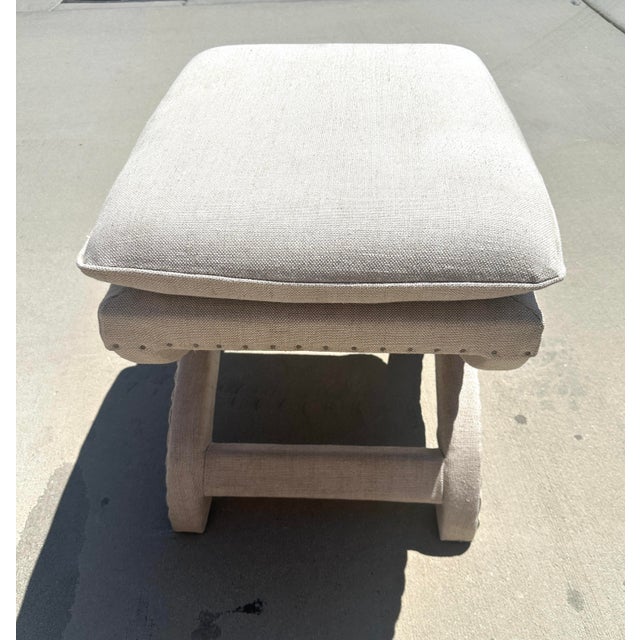 2020s Restoration Hardware Toscane Nailhead Stool For Sale - Image 5 of 9