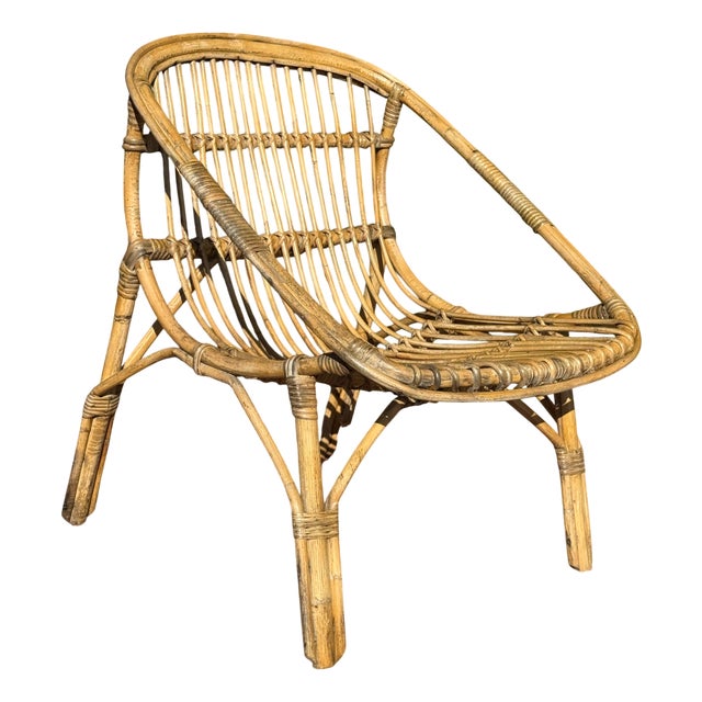 Vintage French Rattan Armchair, 1950s For Sale