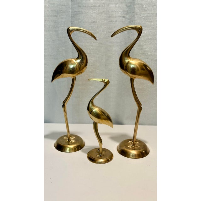 Mid-Century Modern 1970s Palm Beach Regency Solid Brass "Longevity" Crane Trio - Set of 3 For Sale - Image 3 of 10