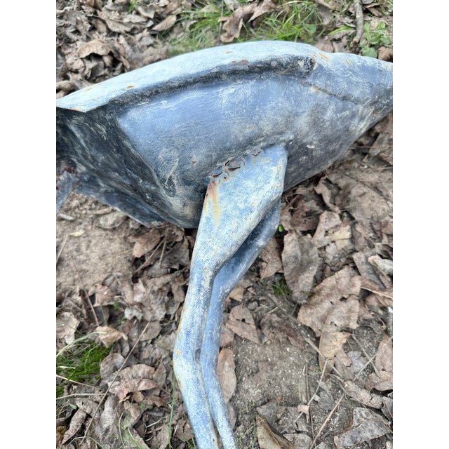 Vintage Handcrafted Meta & Iron Crane Heron Garden Sculpture 46” Tall For Sale - Image 4 of 5