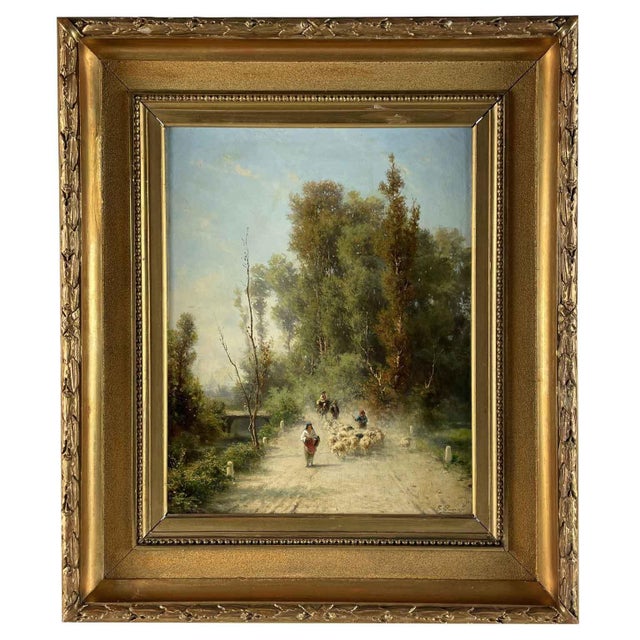 Silvio Poma, Landscape with Shepherds, 1890s, Oil on Canvas, Framed For Sale - Image 9 of 9