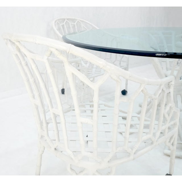 Cast Aluminum Faux Bamboo 4 Arm Chairs 60" 3/4" Glass Top Dining Table Set For Sale - Image 12 of 12